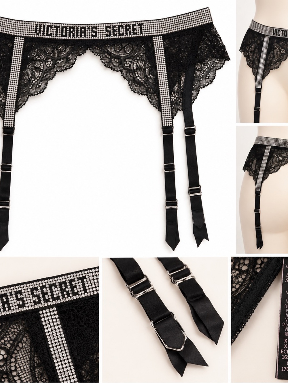 Victoria's Secret Black Lace Crystal-Trim Garter Belt - Picture 2 of 5